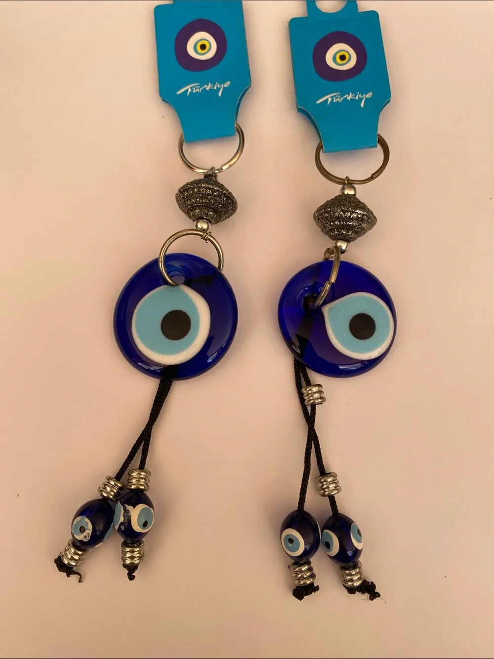 Blue Evil Eye 🧿 glass Hanging Charm Keychain Blue set of 2